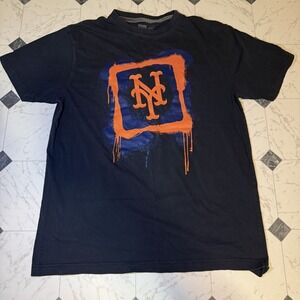 New Era New York Mets Graphic T Shirt Mens Large Navy Paint Drip Logo